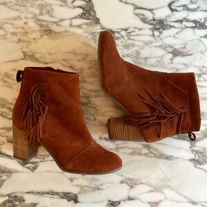 TOMS Lunata Cognac brown Suede with Fringe heeled boot